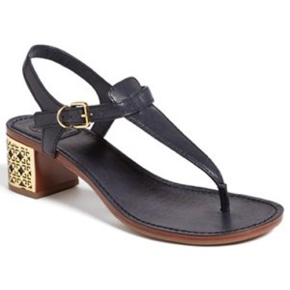 Tory Burch Audra Navy Thong Block Heel Sandals Size 8 - Picture 2 of 16
